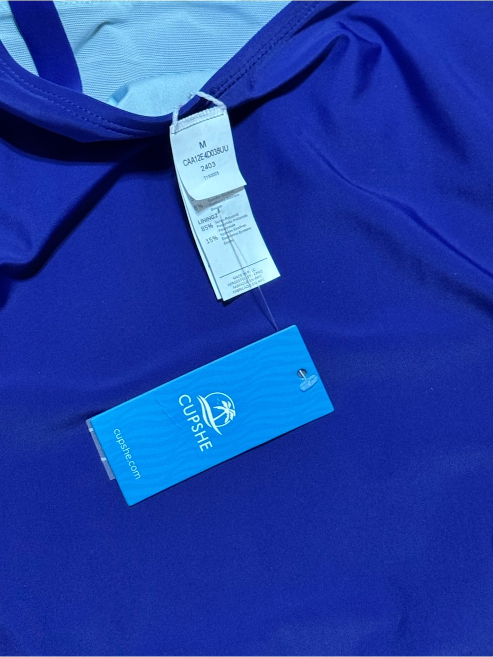 NWT Cupshe Cobalt Blue Tummy Control One-Piece Swimsuit - M - Picture 3 of 7